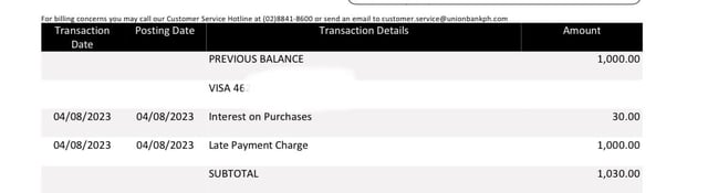 UnionBank credit card statement of account examples