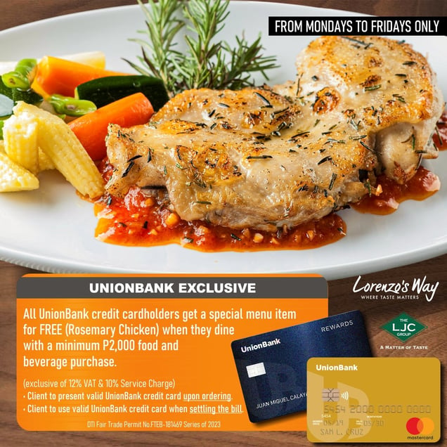 credit card promo philippines - unionbank ljc restaurant group
