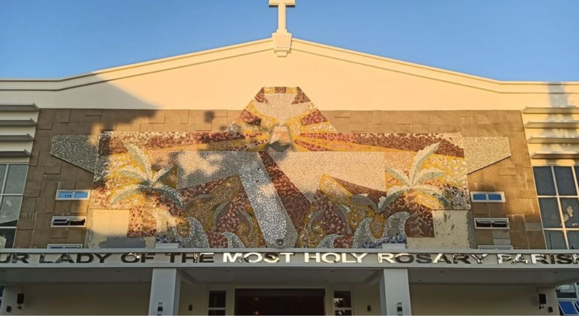 A touristy photo of Our Lady of the Most Holy Rosary Catholic Church, an attraction in Boracay