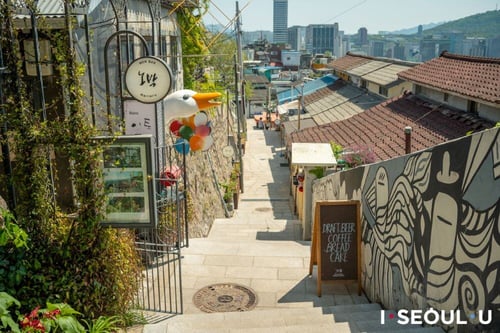 A view of the colourful neighbourhood of Ihwa Mural village