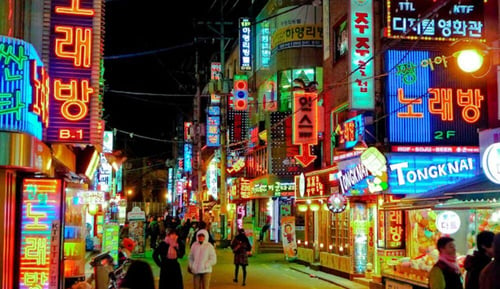 A view of the nightlife at Hongdae District