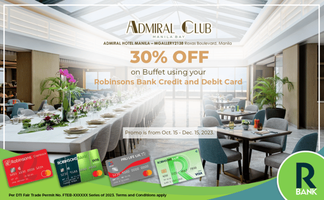 robinsons bank credit card promo - 30% off admiral club