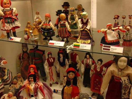 An exhibit at the famous Yokohama Doll Museum featuring dolls
