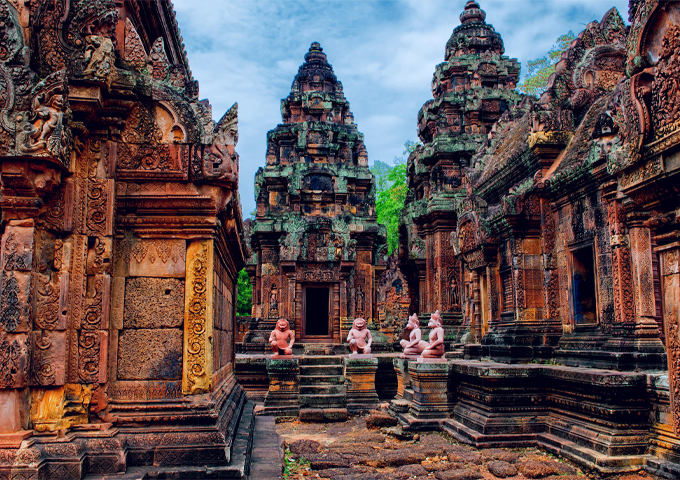 Banteay Srei is known as the Citadel of Womenwith its intricate carvings and pink sandstone