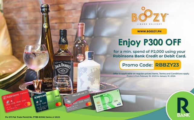 robinsons bank credit card promo - P300 off boozy