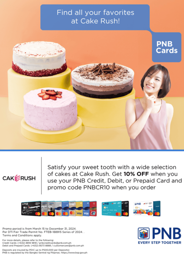 pnb credit card promo 2024 - 10% discount cake rush