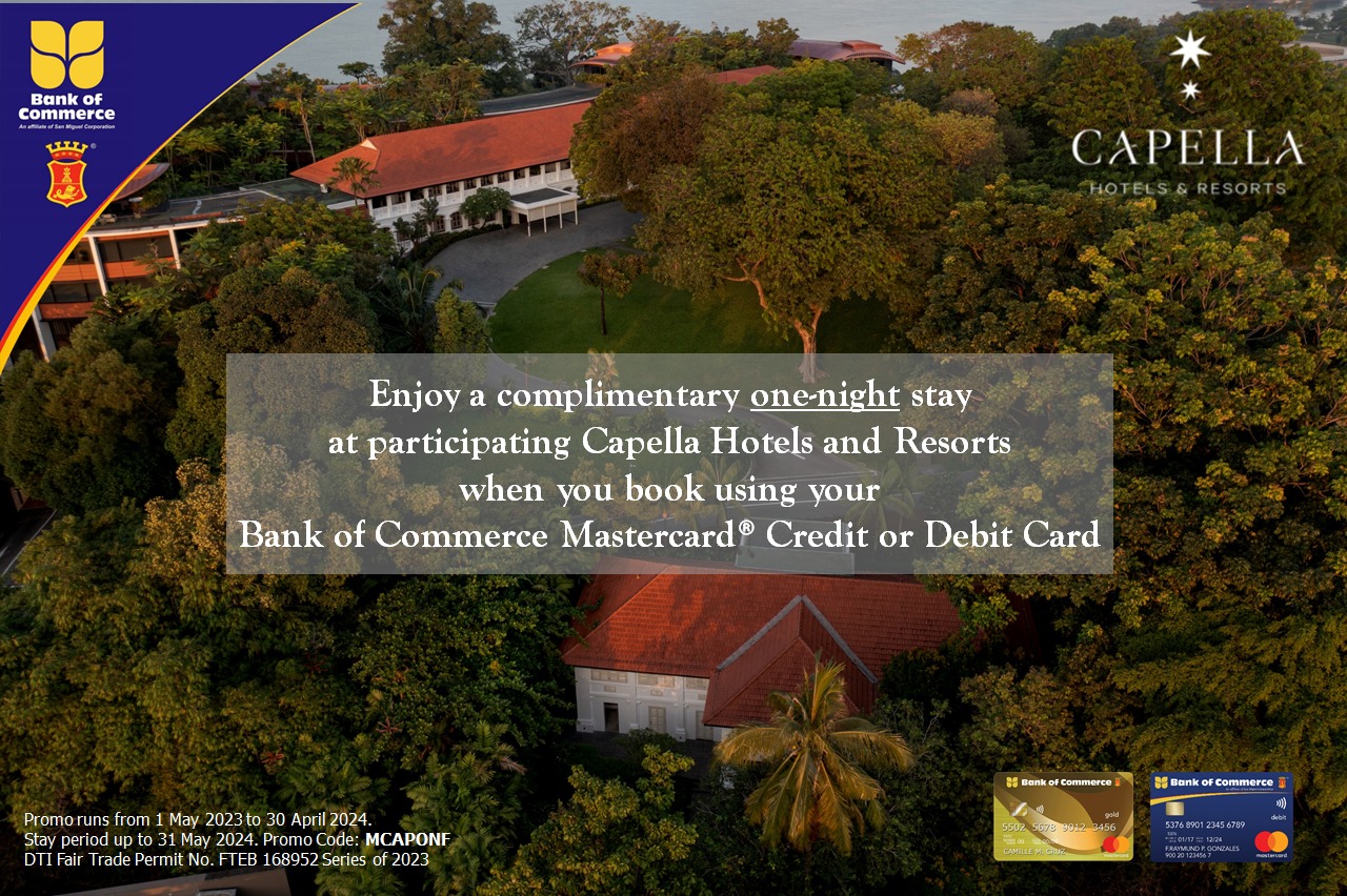 bank of commerce credit card promo 2023 - free night at capella hotels and resorts
