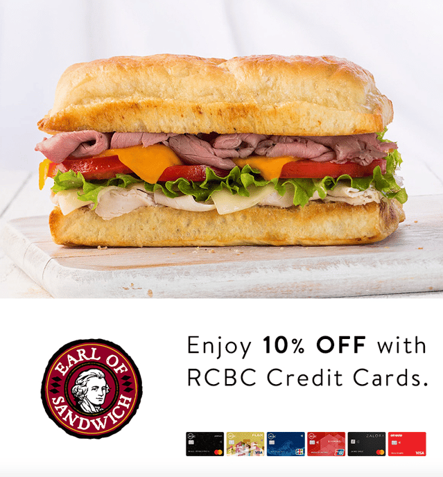 rcbc credit card promo 2023 - 10% discount earl of sandwich
