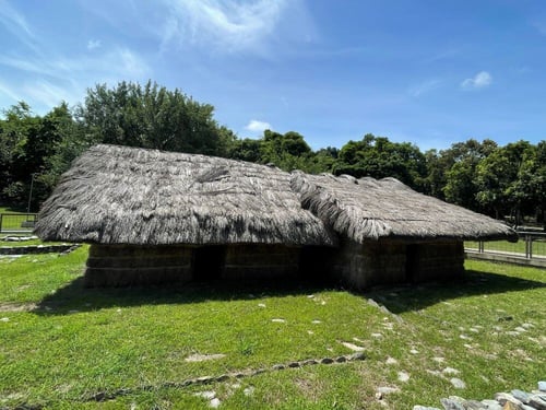 Exhibit of a traditional house in the Beinan Cultural Park located in Taitung, Taiwan