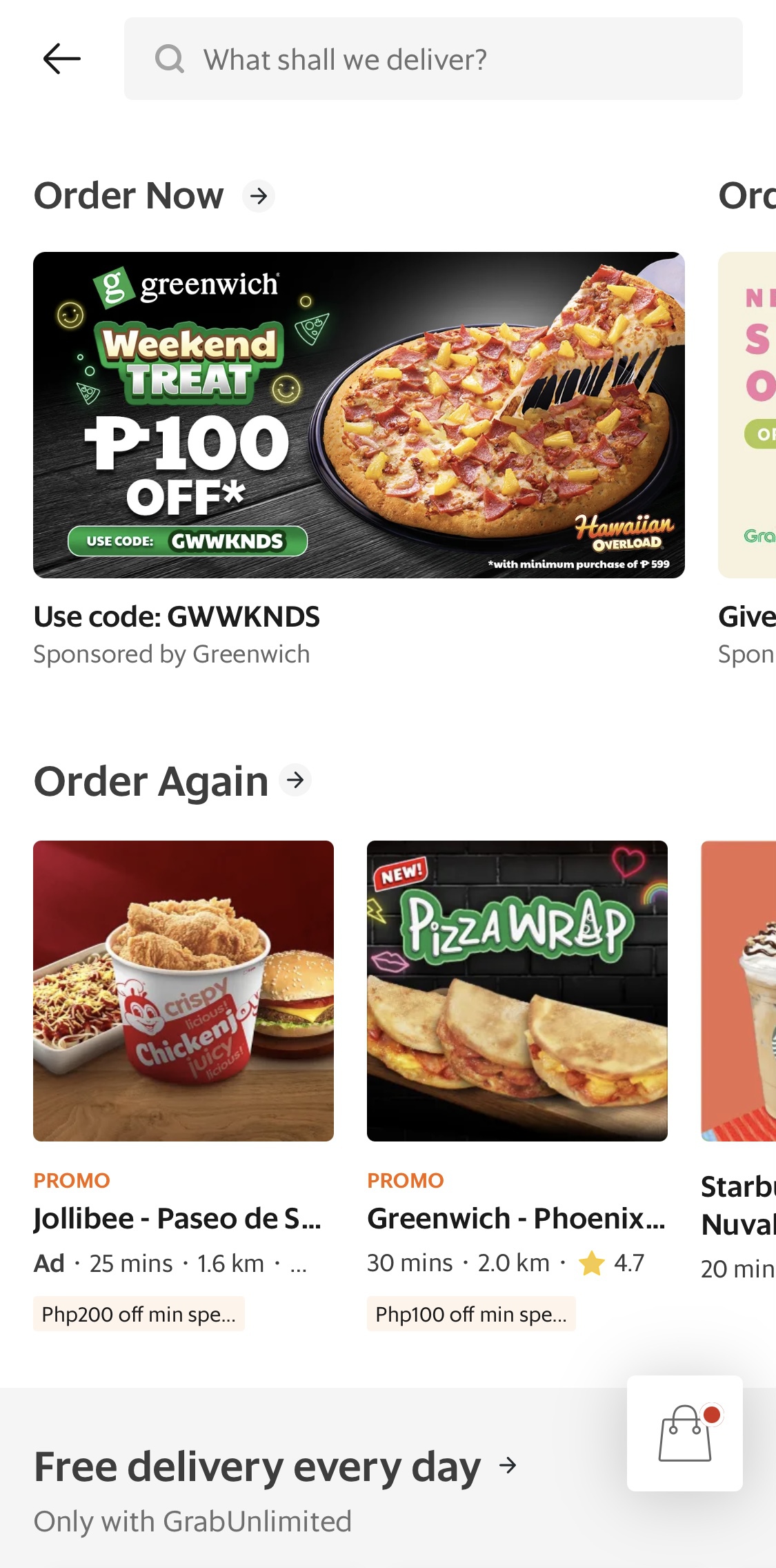 Grab food online menu