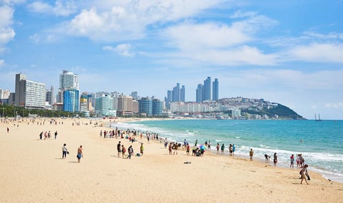 Haeundae Beach, a summer tourist attraction in Busan