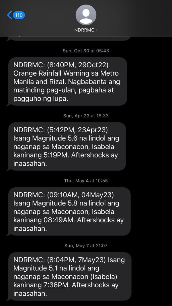 ndrrmc text alerts - NDRRMC text message sample