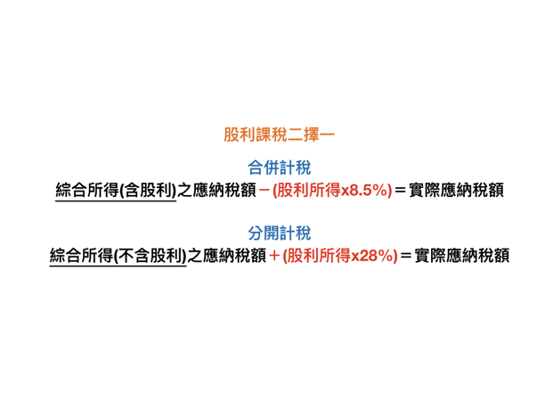 股利課稅二擇一、分開計稅合、併計稅