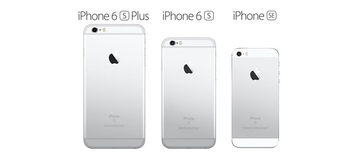 The size difference between 3 iPhone models