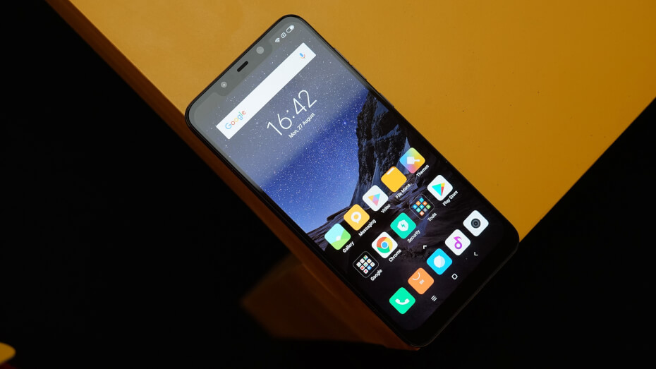 xiaomi pocophone f1 on table corner