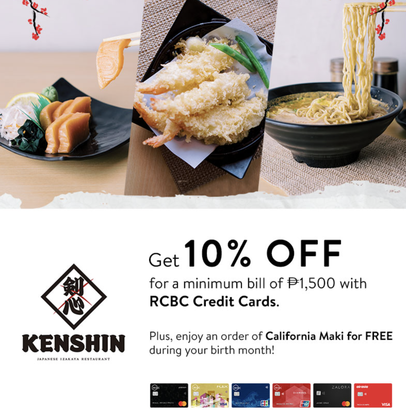 rcbc credit card promos - 10% Discount at Kenshin Izakaya