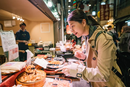 Nishiki Market is home to numerous food stalls offering a variety of snacks and street food