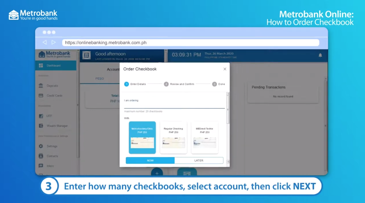 metrobank online banking registration - order checkbook