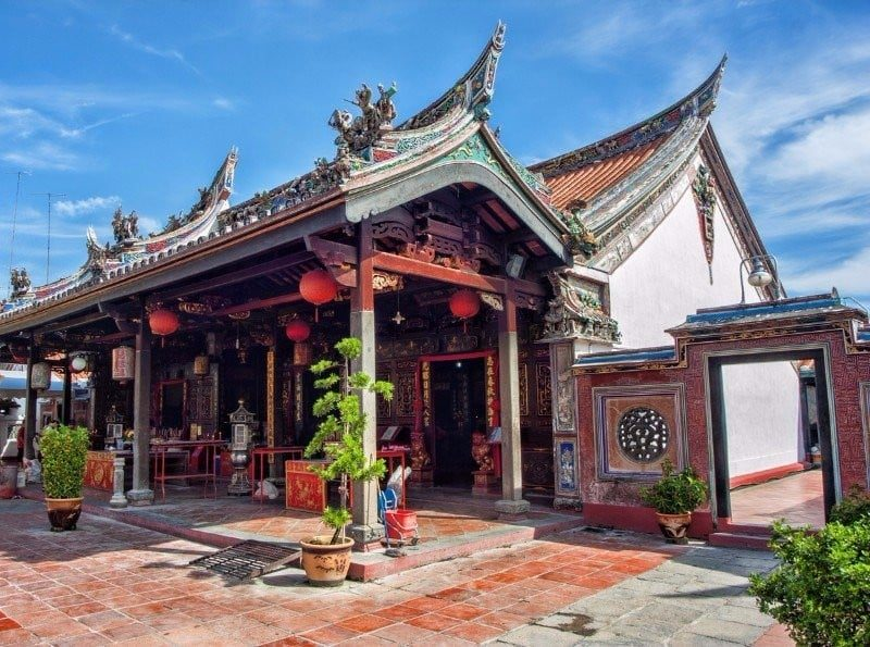 Outside the Cheng Hoon Teng Temple, a tourist attraction in Malacca