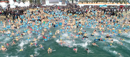 Participants at the Haeundae Polar Swim Festival, a unique winter activity in Busan