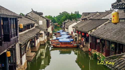 Peaceful waterfront at the ancient water town - Zhouzhang