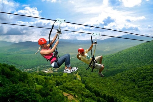 People ziplining at Hoa Phu Thanh