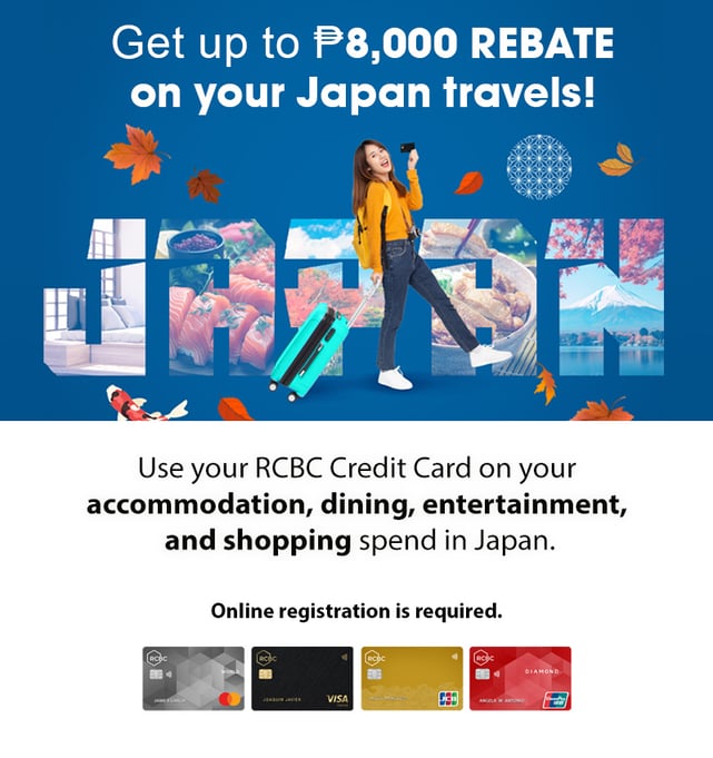 credit card travel promo - rcbc 8,000 cash rebate on japan travels