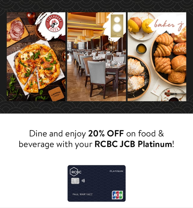 credit card promos philippines - rcbc jcb platinum 20% off crimson hotel restaurants