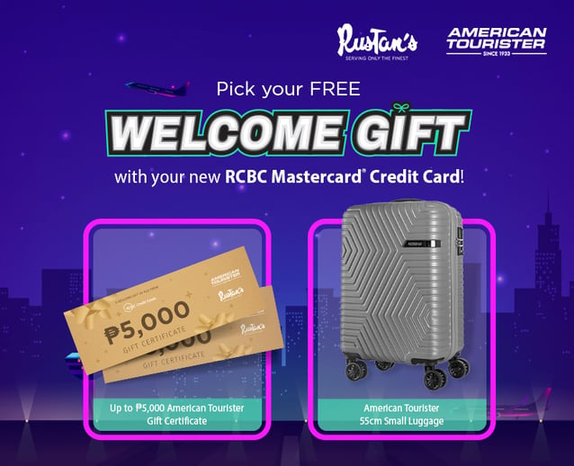 credit card welcome gift - rcbc free american tourister or gift certificate