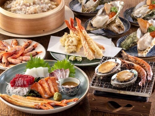 Range of seafood dishes found at Yonpachi Gyojou Equinia in Yokohama