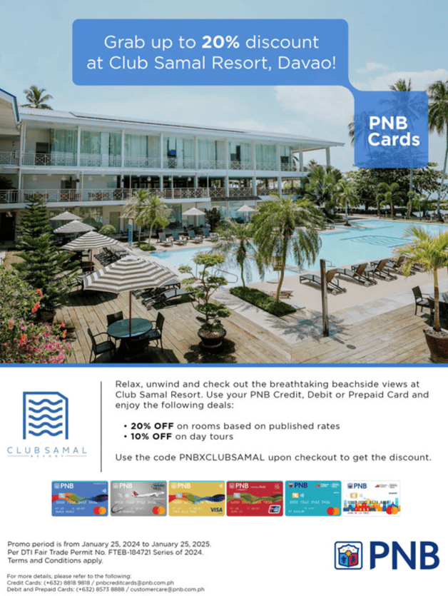 pnb credit card promo 2024 - 20% discount club samal resort
