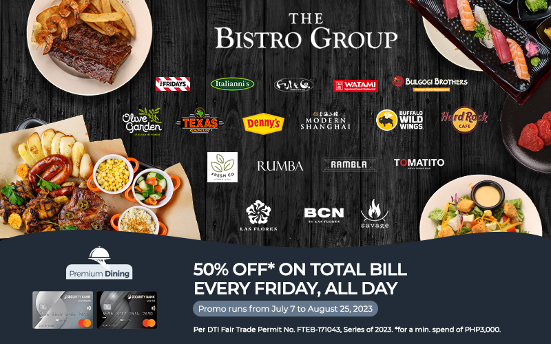 credit card dining promo 2023 - security bank 50% discount bistro group