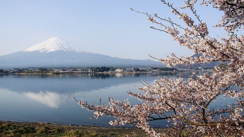 Serene Lake Kawaguchiko with breathtaking view of Mount Fuji in the background