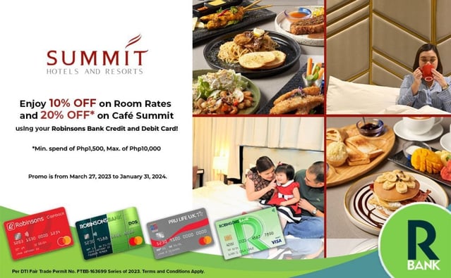 robinsons bank credit card promo - 10% off summit hotels