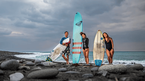 Surfers posing on Dulan Beach in Taitung, Taiwan