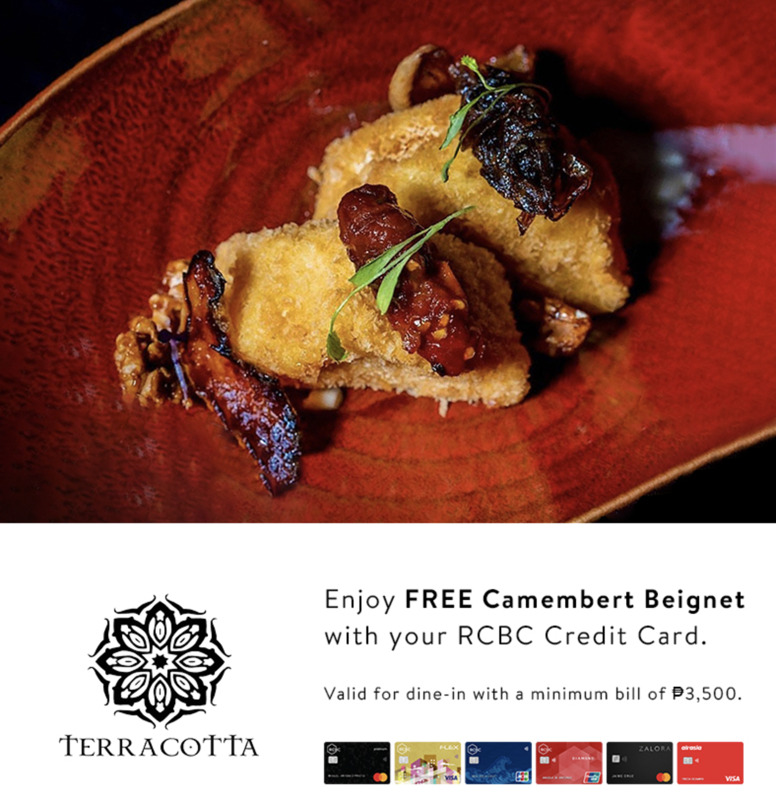 rcbc credit card promos - Free Camembert Beignet at Terracotta