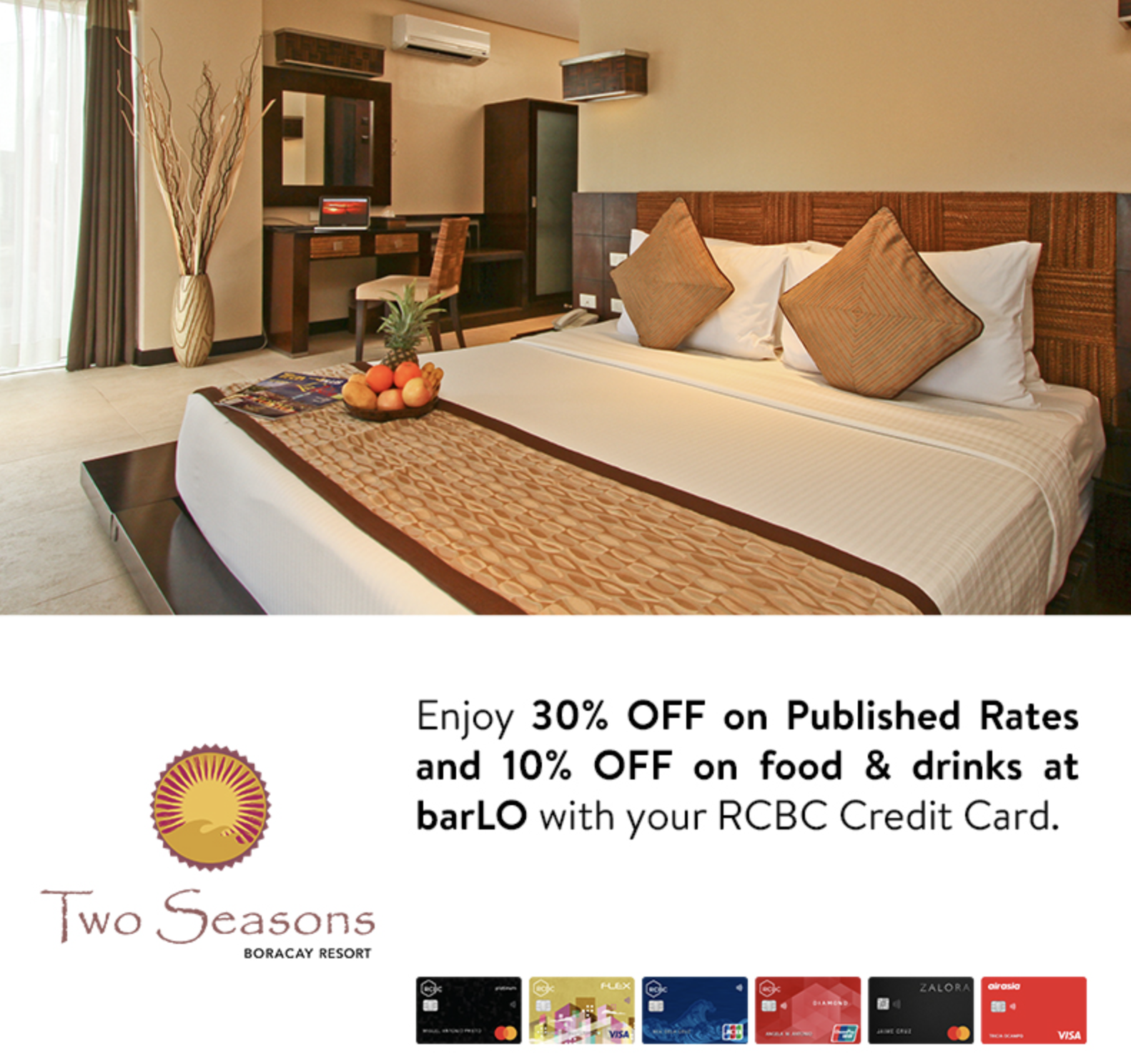 rcbc credit card promos - 30% Discount at Two Seasons Hotel Boracay Resort