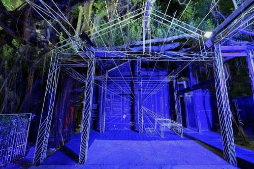 The Blueprint Cultural and Creative Park features 3D blueprint nighttime art installation with bright lights.