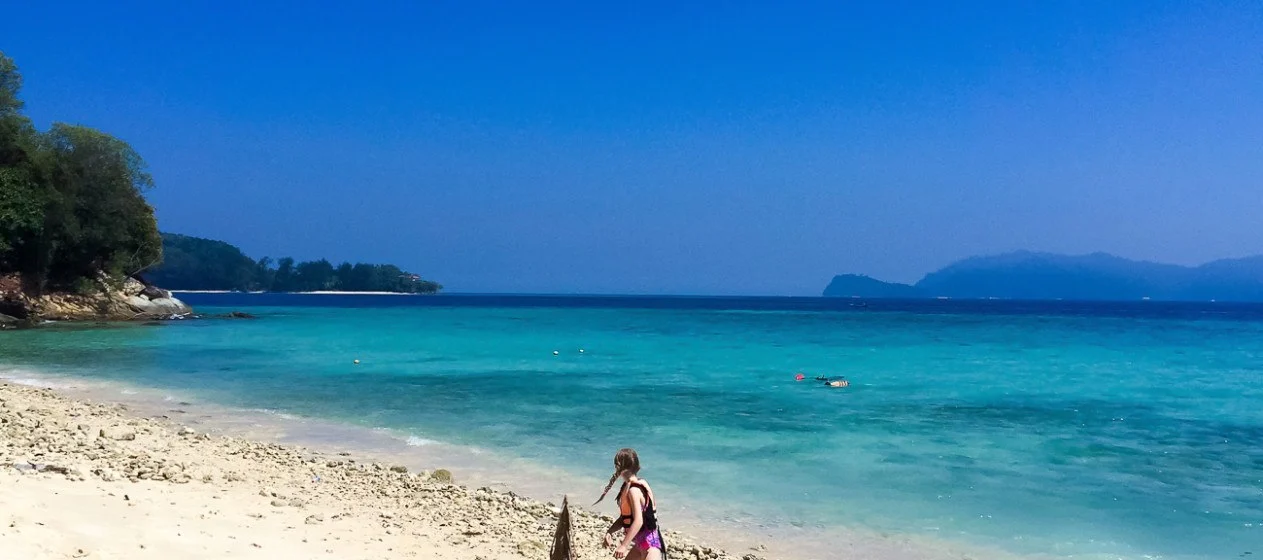 The beach of Mamutik Island, a tourist attraction in Sabah