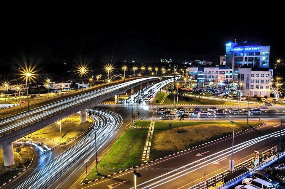 The city lights along Jalan Tun Jugah