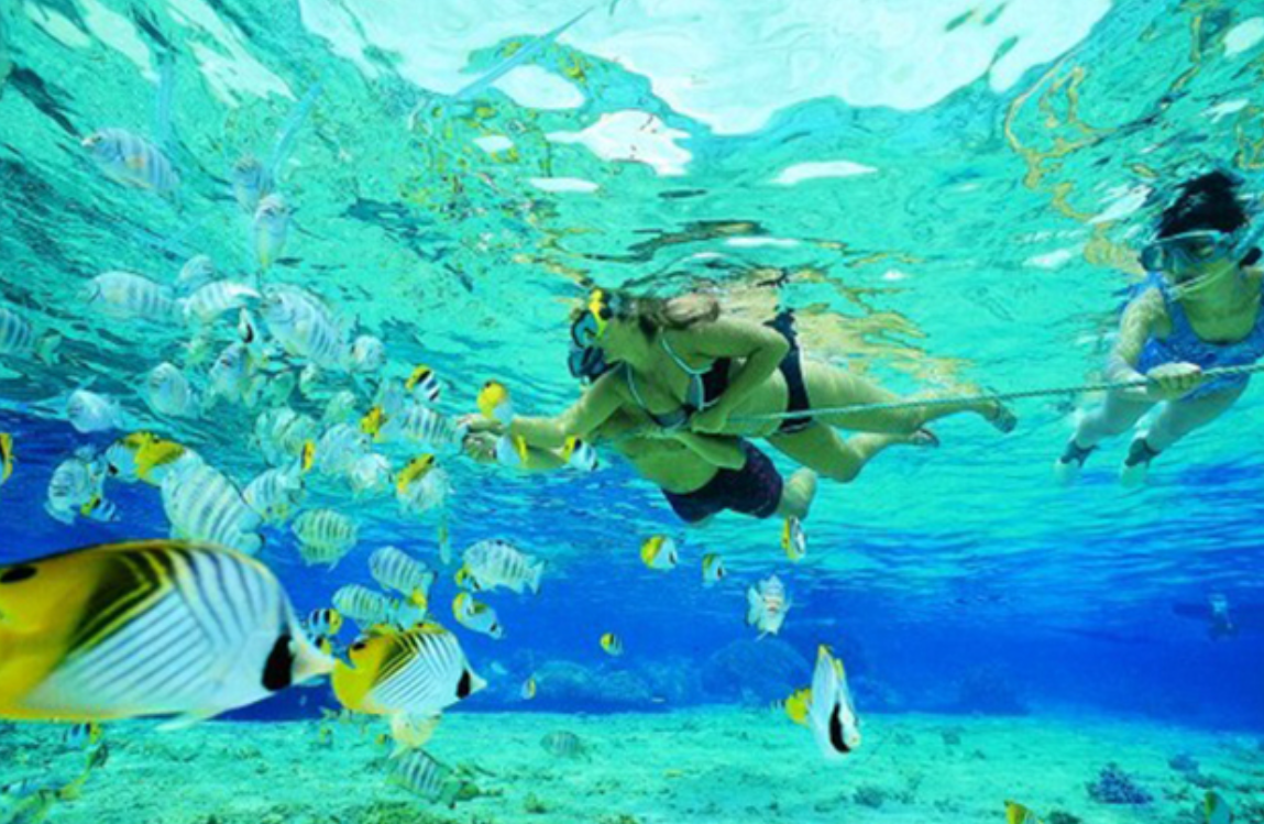 Tourists diving at Crocodile Island, one of the Boracay attractions