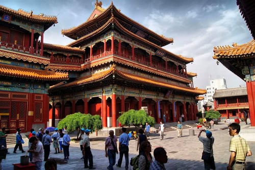 Tourists visiting Yonghe Temple, an attraction in Beijing