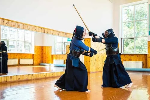 Two people practising Kendo in Tokyo