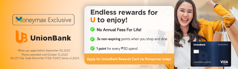 moneymax unionbank rewards credit card no annual fee promo