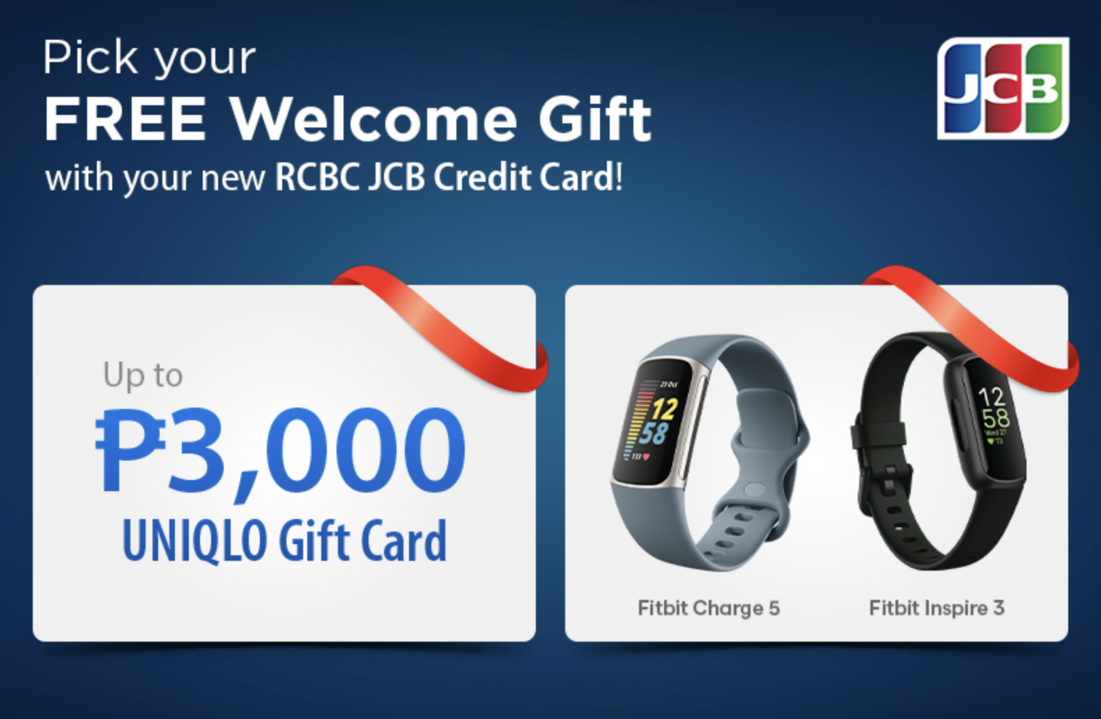 rcbc credit card promos - Up to ₱3,000 Uniqlo Gift Card or Fitbit Inspire 3 or Fitbit Inspire Charge 5