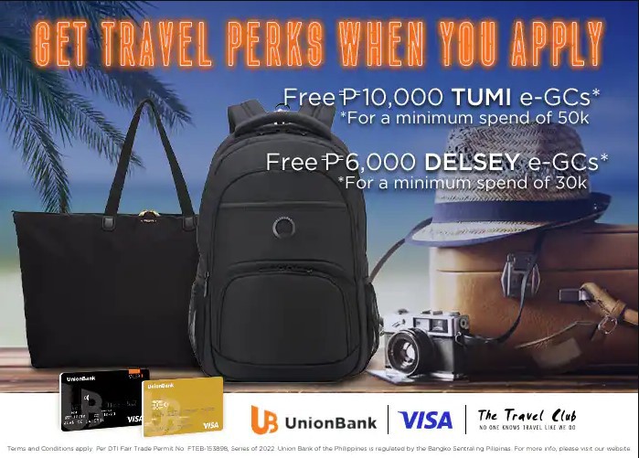 credit card welcome gift - unionbank tumi delsey egcs