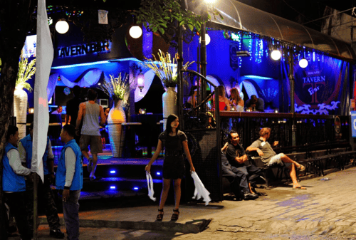 Vibrant nightlife scene in Kuta with bustling bars and clubs