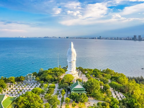 View of the Lady Buddha statue from Son Tra Peninsula in Da Nang, Vietnam