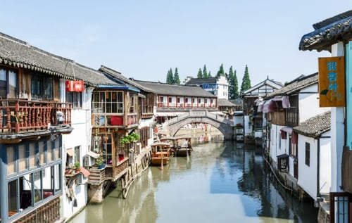 Zhujiajiao Water Town, known for its canals, bridges, and traditional architecture