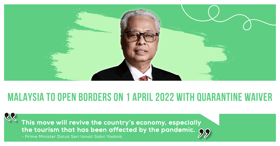 Malaysia to open borders on 1 April 2022 with quarantine waiver